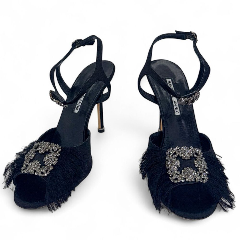 Rare Black MANOLO BLAHNIK Hangisi Crystal & Fringe Embellished Heels Siz… - Picture 5 of 10